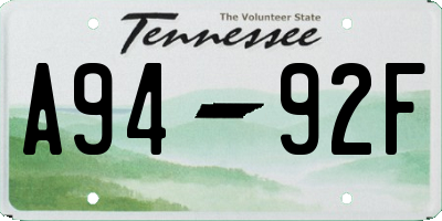 TN license plate A9492F