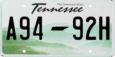 TN license plate A9492H