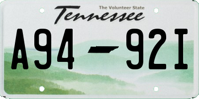 TN license plate A9492I
