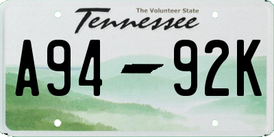TN license plate A9492K