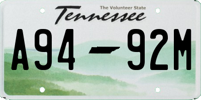 TN license plate A9492M