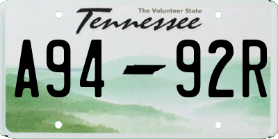 TN license plate A9492R
