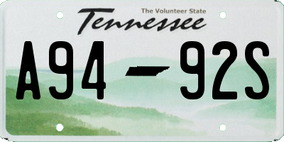 TN license plate A9492S