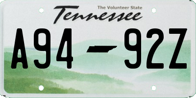 TN license plate A9492Z