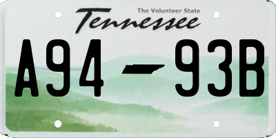 TN license plate A9493B
