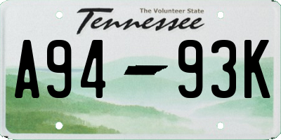 TN license plate A9493K