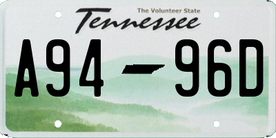 TN license plate A9496D