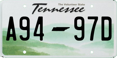 TN license plate A9497D