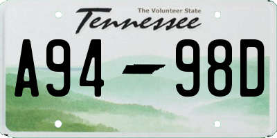 TN license plate A9498D