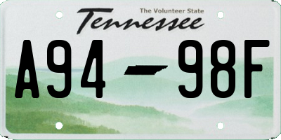 TN license plate A9498F