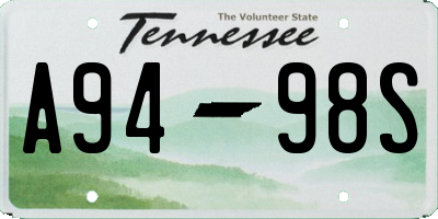 TN license plate A9498S