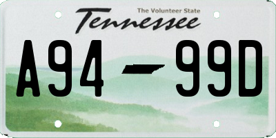 TN license plate A9499D