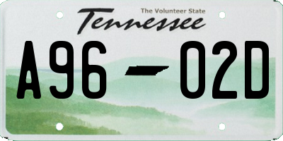 TN license plate A9602D