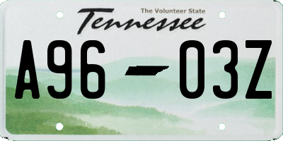 TN license plate A9603Z