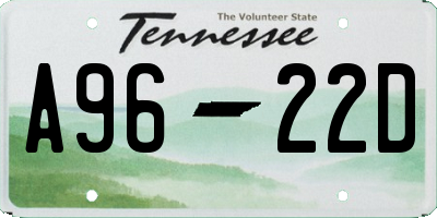 TN license plate A9622D