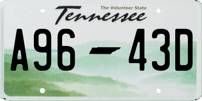 TN license plate A9643D