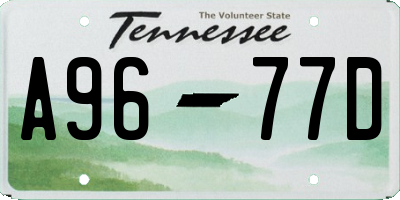 TN license plate A9677D