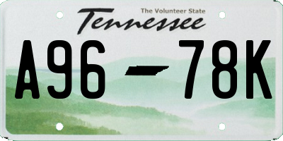 TN license plate A9678K