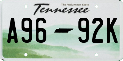 TN license plate A9692K