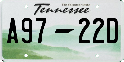 TN license plate A9722D