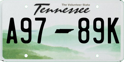 TN license plate A9789K