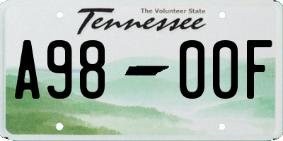 TN license plate A9800F