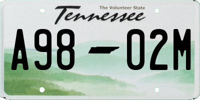 TN license plate A9802M