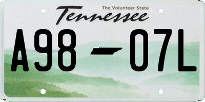 TN license plate A9807L