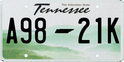 TN license plate A9821K