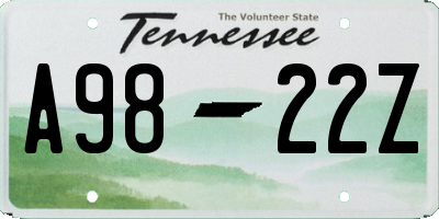 TN license plate A9822Z