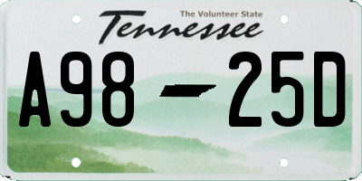 TN license plate A9825D