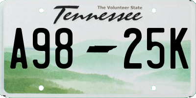 TN license plate A9825K