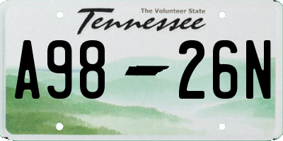 TN license plate A9826N