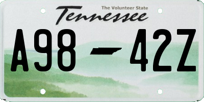 TN license plate A9842Z
