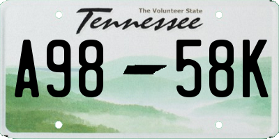 TN license plate A9858K