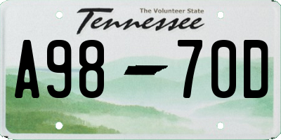 TN license plate A9870D