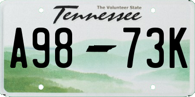 TN license plate A9873K