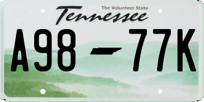 TN license plate A9877K