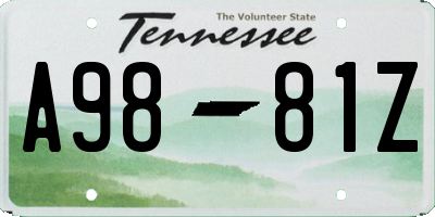 TN license plate A9881Z