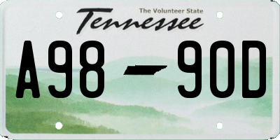 TN license plate A9890D