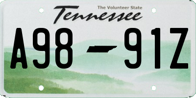 TN license plate A9891Z