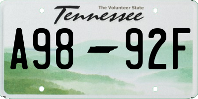 TN license plate A9892F