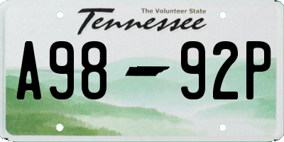 TN license plate A9892P