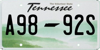 TN license plate A9892S