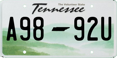TN license plate A9892U