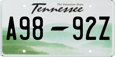 TN license plate A9892Z