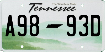TN license plate A9893D