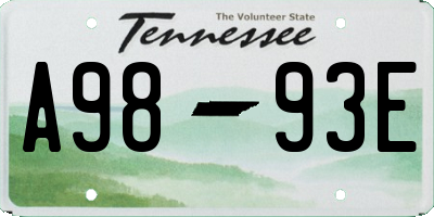TN license plate A9893E
