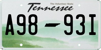 TN license plate A9893I