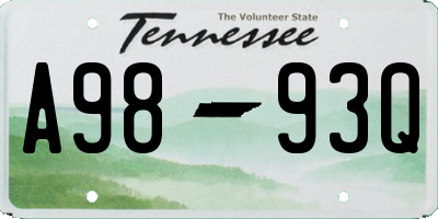 TN license plate A9893Q
